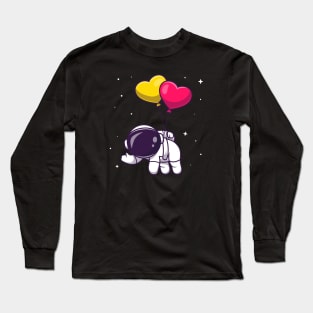 Cute Astronaut Floating With Love Balloon Cartoon Long Sleeve T-Shirt